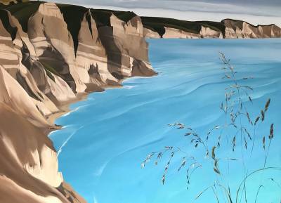 "Big Cliffs Cape Kidnappers (grass)" - Oil - Painting by Jo Fisher, an artist from Hawke's Bay, New Zealand.