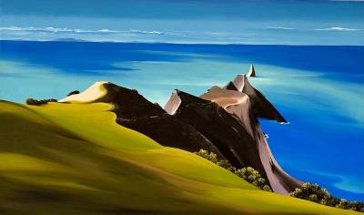 "The Tooth at Cape Kidnappers" - Oil - Painting by Jo Fisher, an artist from Hawke's Bay, New Zealand.