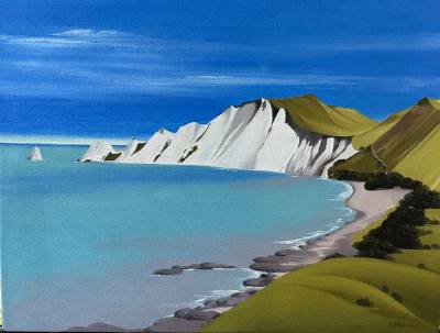 "Cape Kidnappers Series 2024" - Oil - Painting by Jo Fisher, an artist from Hawke's Bay, New Zealand.